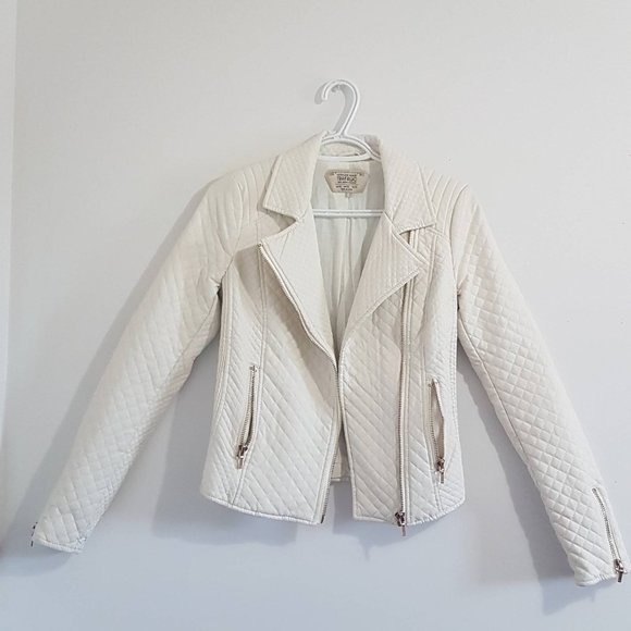 Zara Faux White Leather Jacket w/ Quilted Pattern - Picture 1 of 12
